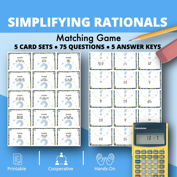 Algebra: Simplifying Rational Expressions Matching Game