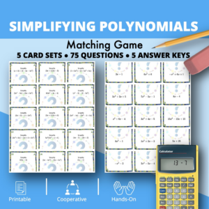 algebra: simplifying polynomials level 1 matching game