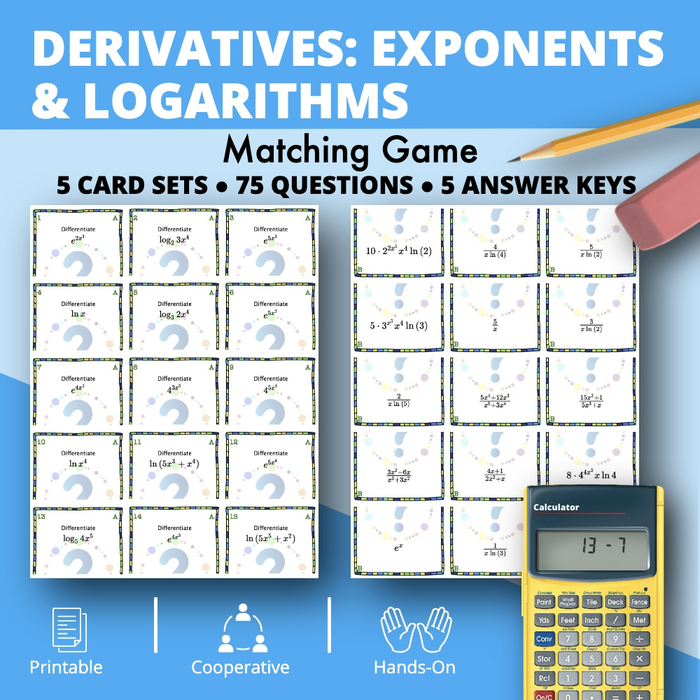 Calculus Derivatives: Exponents and Logs Matching Game