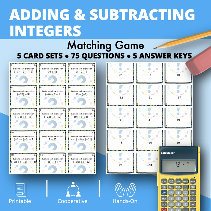 Adding and Subtracting Positive & Negative Integers Matching Game