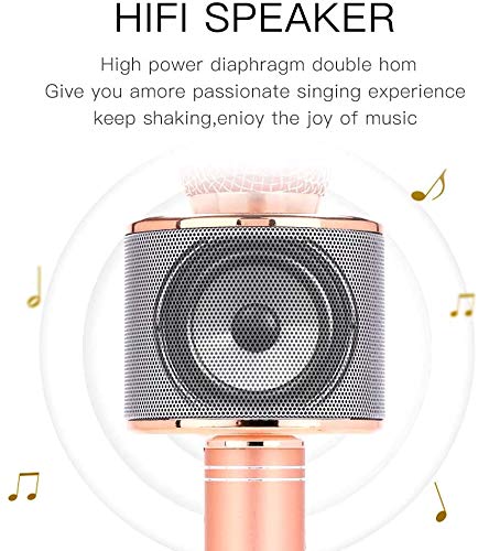 huxspoo Wireless Bluetooth Karaoke Microphone,Rechargeable Kids Microphone Karaoke Machine - Best Gifts for Kids Adults (Rose Gold)