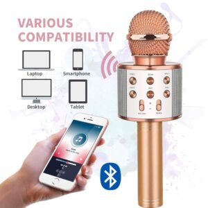 huxspoo Wireless Bluetooth Karaoke Microphone,Rechargeable Kids Microphone Karaoke Machine - Best Gifts for Kids Adults (Rose Gold)