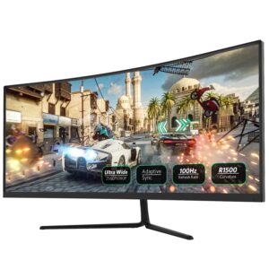 fiodio 30in curved gaming monitor 100hz, full hd 21:9 ultrawide pc computer monitor built-in speakers, 2560 * 1080p hdmi dp ports, vesa wall mount ready 75 x 75mm (dp cable included)