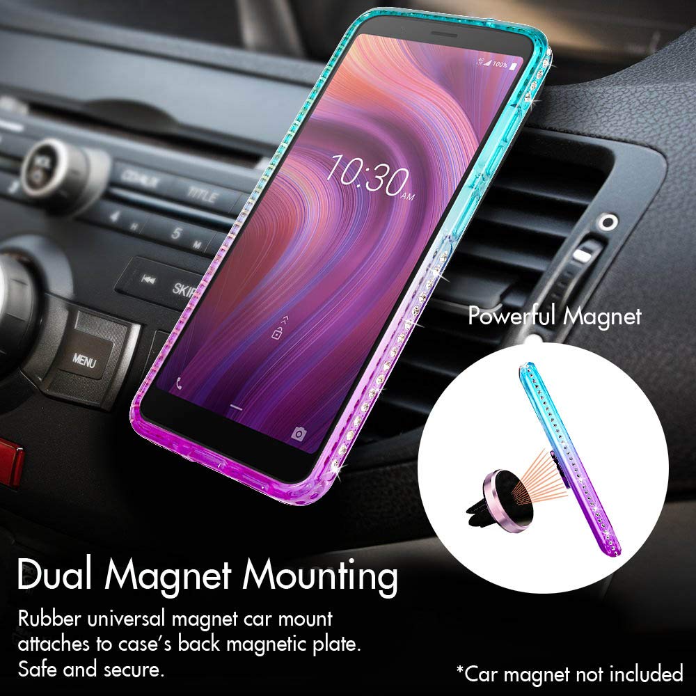 Silverback Alcatel 3V 2019 Case, Moving Liquid Holographic Sparkle Glitter Case with Kickstand, Bling Diamond Bumper Ring Slim Protective Alcatel 3V 2019 Case for Girls Women -Purple