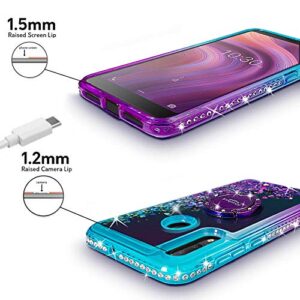 Silverback Alcatel 3V 2019 Case, Moving Liquid Holographic Sparkle Glitter Case with Kickstand, Bling Diamond Bumper Ring Slim Protective Alcatel 3V 2019 Case for Girls Women -Purple