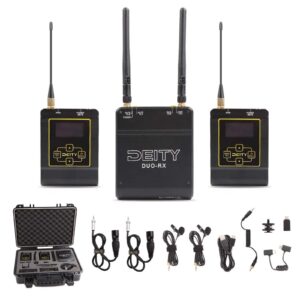 deity connect 2.4g wireless lavalier microphone, dual-channel receiver & two transmitters, oled daylight display screen, 24bit/48khz uncompressed audio