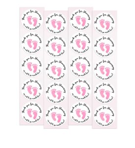 baby shower stickers | 50 pack | pink 1.5" inch round - thank you for showering us with so much love - perfect for shower favors, thank you cards, announcements baby girl pink