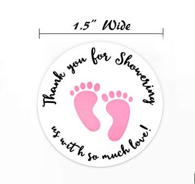 Baby Shower Stickers | 50 Pack | Pink 1.5" Inch Round - Thank You For Showering Us With So Much Love - Perfect For Shower Favors, Thank You Cards, Announcements Baby Girl Pink