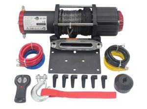 ac-dk 5500lb. electric synthetic rope atv winch kits, 12v winch for towing atv/utv off road trailer, ip67 waterproof winch with wireless remote control mounting bracket(5500 lbs winch)