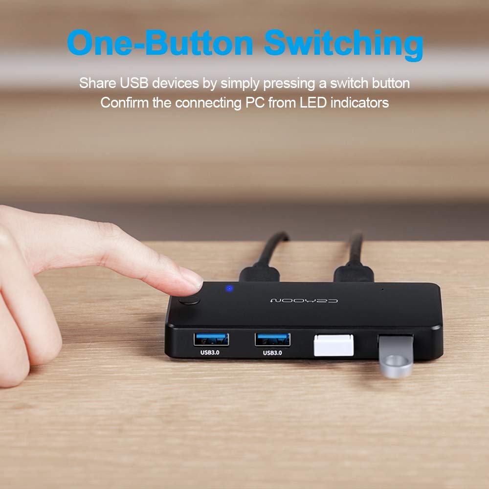 USB Switch, USB Switcher with 4 USB 3.0 Ports & 2 PC Ports for Mouse, Keyboard, Scanner, Printer, PCs with One-Button Switch and 2 Pack USB Cable and 1 Charging Cable, for Mac/Windows/Linux (USB 3.0)