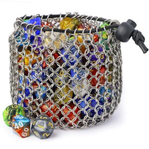 YOUSHARES Chainmail D&D Dice Bag - Large Capacity Stainless Steel Drawstring Dice Bag for Dungeons and Dragons Dice Set (Hold 100 DND Dice)