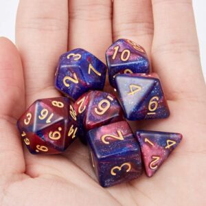 DND Dice Set Glitter Polyhedral Dice D&D Dice with a Black Pouch for Dragons and Dungeons(Blue Fuchsia)