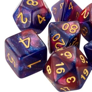 DND Dice Set Glitter Polyhedral Dice D&D Dice with a Black Pouch for Dragons and Dungeons(Blue Fuchsia)