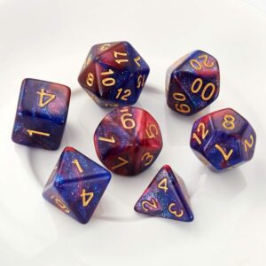 DND Dice Set Glitter Polyhedral Dice D&D Dice with a Black Pouch for Dragons and Dungeons(Blue Fuchsia)