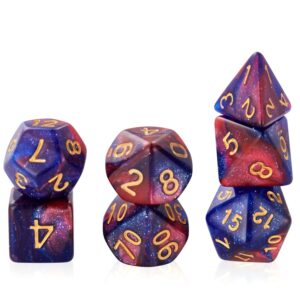 DND Dice Set Glitter Polyhedral Dice D&D Dice with a Black Pouch for Dragons and Dungeons(Blue Fuchsia)