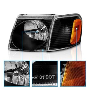 AmeriLite for 2001-2005 Ford Explorer Sport Trac Crystal Black Replacement Headlights with Corner Lamp Set - Passenger and Driver Side