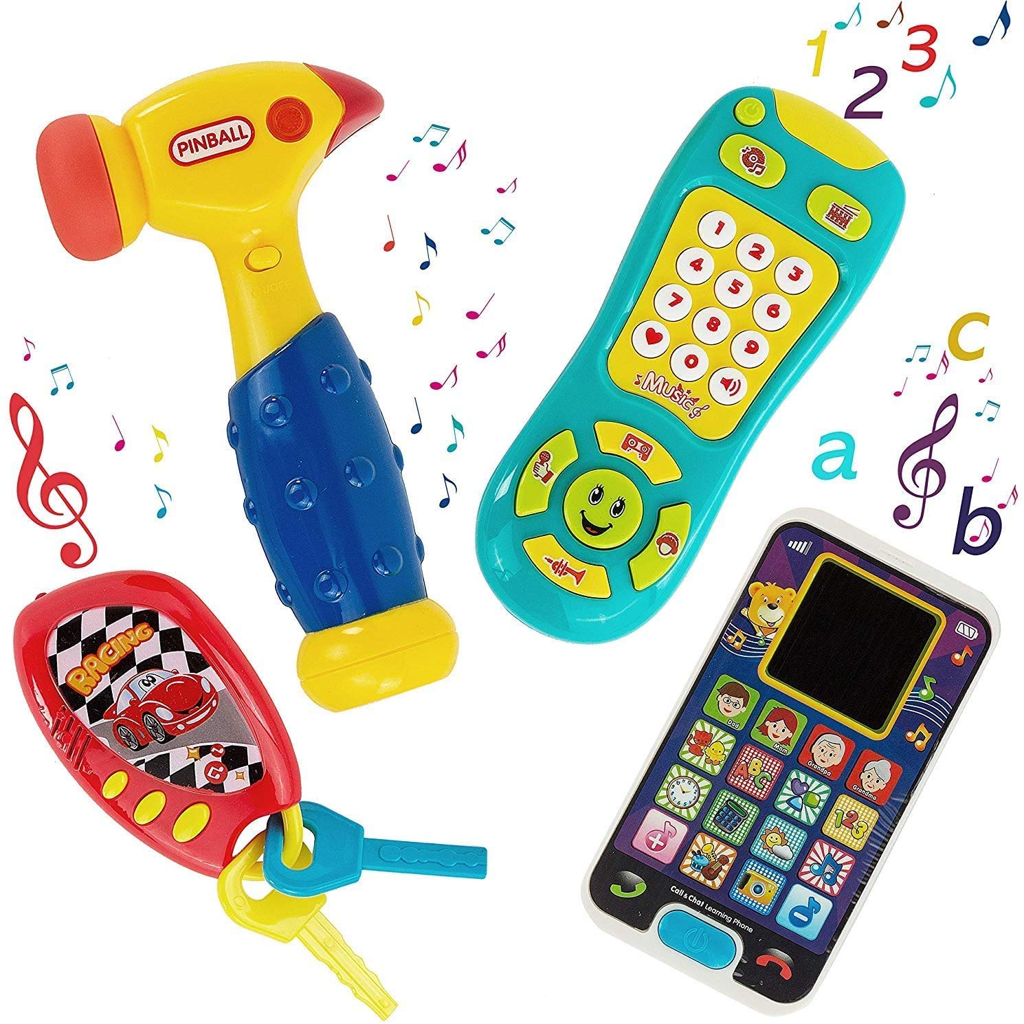 WALA - Learning Music Playset Bundle Smartphone with Car Keys Remote TV Control and Hammer - Pretend N Play with Storage Bag