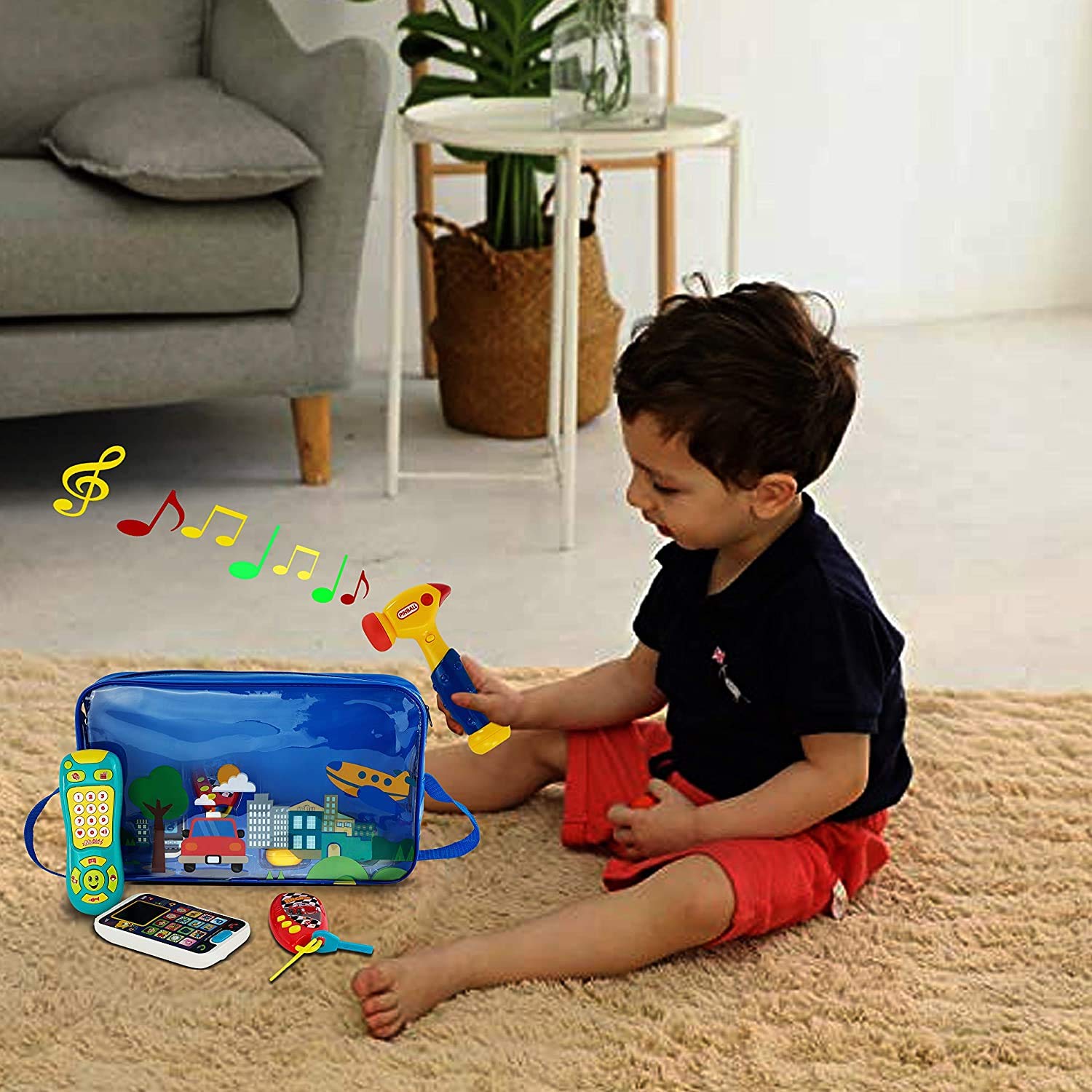 WALA - Learning Music Playset Bundle Smartphone with Car Keys Remote TV Control and Hammer - Pretend N Play with Storage Bag