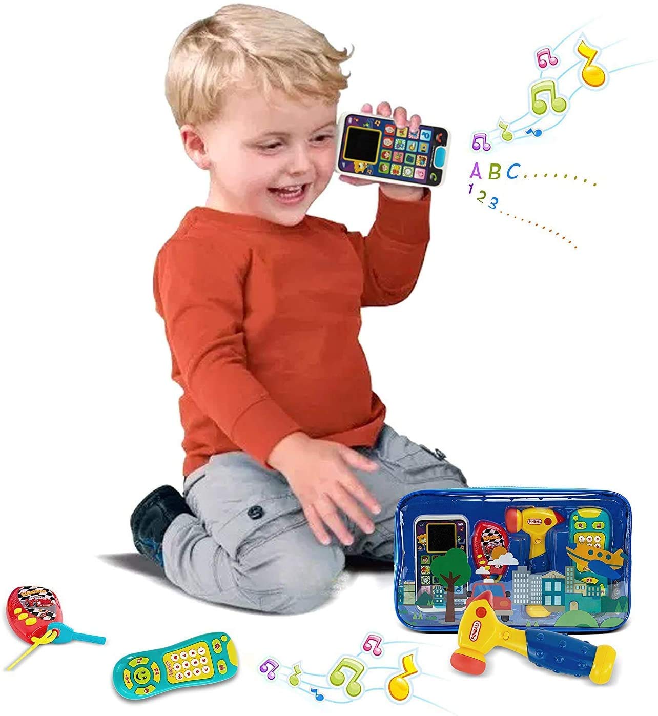 WALA - Learning Music Playset Bundle Smartphone with Car Keys Remote TV Control and Hammer - Pretend N Play with Storage Bag