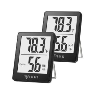 doqaus digital hygrometer, 2 pack indoor thermometer, humidity meter with 5s fast refresh, temperature humidity monitor meter for baby room, living room, basement, greenhouse, office, humidors