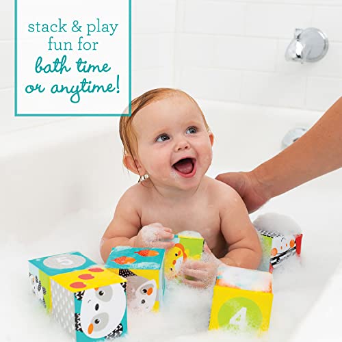 Infantino Colors & Numbers Bath Blocks - 6 Soft Blocks for Bath or Playtime, Adorable Animals, Numbers, Colors and Patterns, Fun to Stack, Toss, Grasp and Learn, for Babies and Toddlers, 0M+