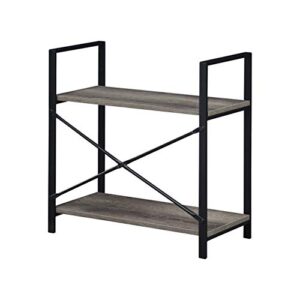 MNEETRUNG Small Bookshelf, 2-Tier Modern Wood Bookcase, Small Kitchen Storage Rack, Industrial Shelf Unit with Metal Frame for Living Room, Bathroom and Office, Ash Grey