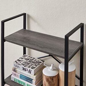 MNEETRUNG Small Bookshelf, 2-Tier Modern Wood Bookcase, Small Kitchen Storage Rack, Industrial Shelf Unit with Metal Frame for Living Room, Bathroom and Office, Ash Grey