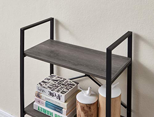 MNEETRUNG Small Bookshelf, 2-Tier Modern Wood Bookcase, Small Kitchen Storage Rack, Industrial Shelf Unit with Metal Frame for Living Room, Bathroom and Office, Ash Grey