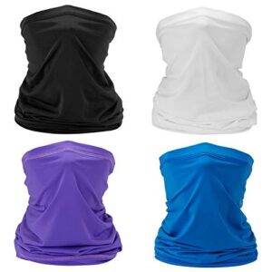 velazzio 4 pcs face cover neck gaiter sun uv protection face scarf dust wind headwear for fishing hiking cycling (pure blue+pure purple+pure white+pure black)