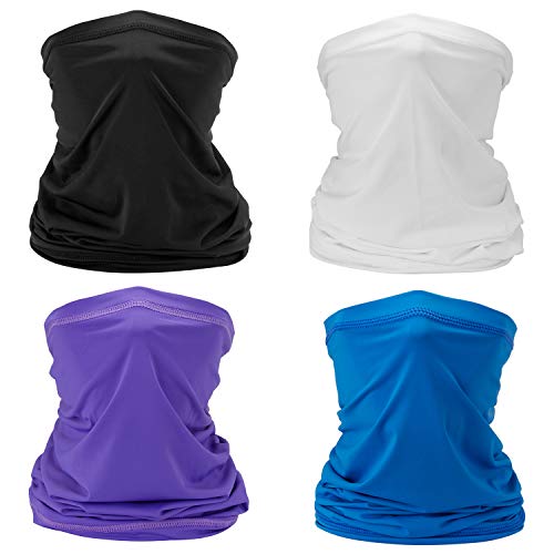 VELAZZIO 4 PCS Face Cover Neck Gaiter Sun UV Protection Face Scarf Dust Wind Headwear for Fishing Hiking Cycling (Pure Blue+Pure Purple+Pure White+Pure Black)