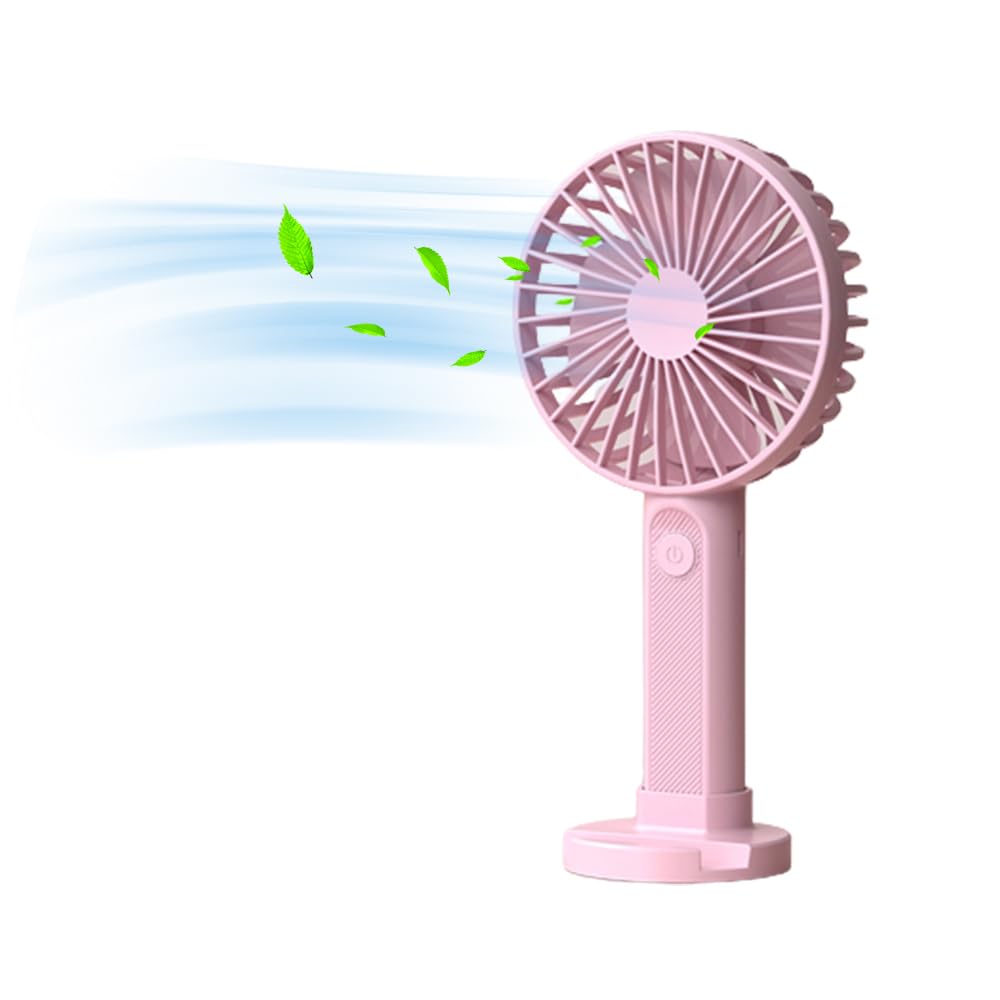 Mini Handheld Fan, Small Handheld Fan Portable with Base, USB Desk Fan Rechargeable Personal Cooling Fan for Office Travel Outdoors