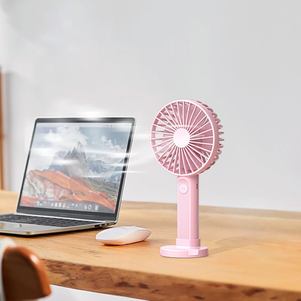 Mini Handheld Fan, Small Handheld Fan Portable with Base, USB Desk Fan Rechargeable Personal Cooling Fan for Office Travel Outdoors