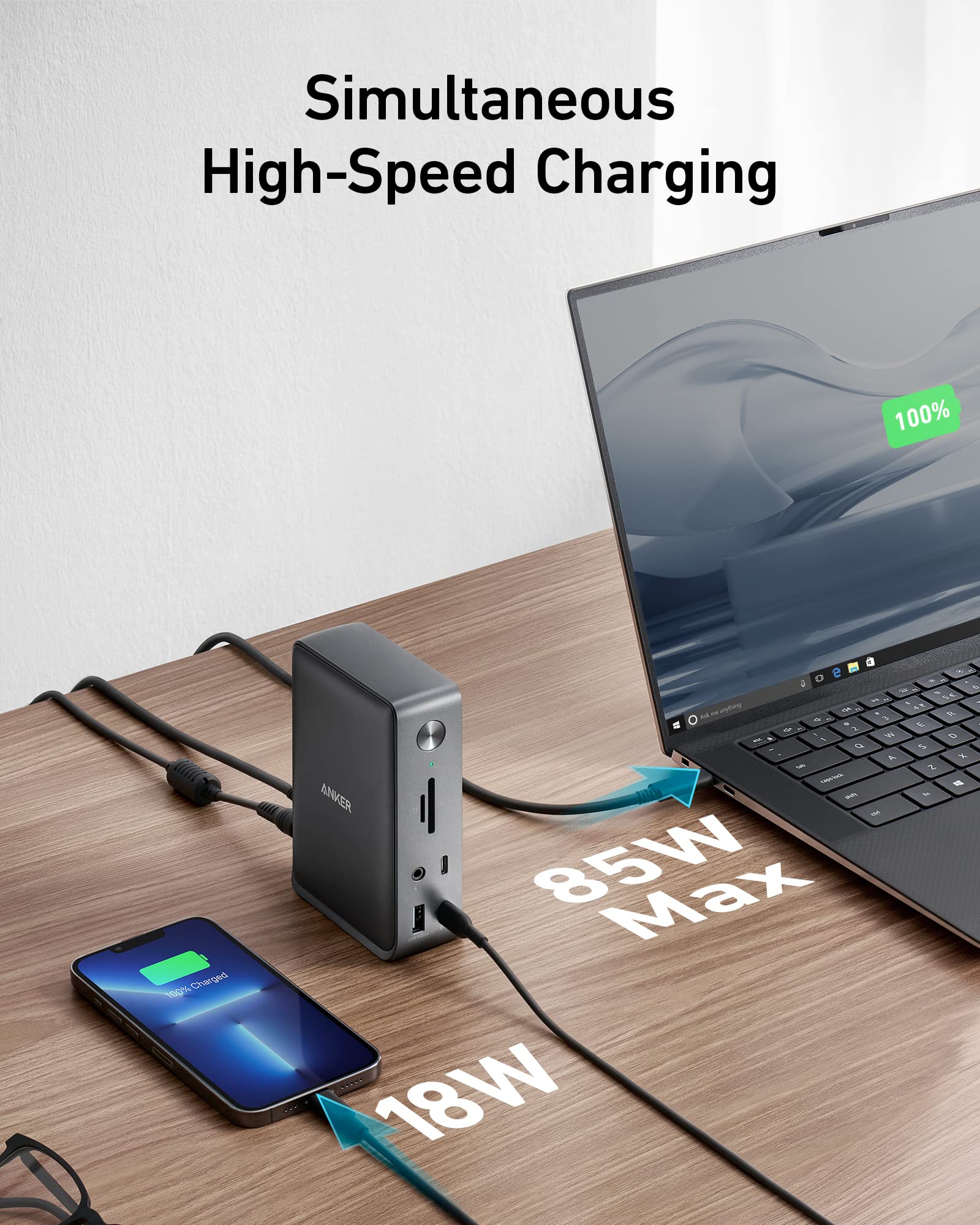 Anker Docking Station, Anker 575 USB-C Docking Station (13-in-1), Triple Display, 4K HDMI, 10 Gbps USB-C and 5 Gbps USB-A Data, 85W Charging for Laptop, 18W Charging for Phone, Ethernet, Audio, SD 3.0