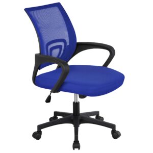 yaheetech office computer desk chair swivel rolling, cute task chair ergonomic conference room, mesh work study chair basic comfy desktop chair with wheels arms, blue