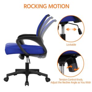 Yaheetech Office Computer Desk Chair Swivel Rolling, Cute Task Chair Ergonomic Conference Room, Mesh Work Study Chair Basic Comfy Desktop Chair with Wheels Arms, Blue