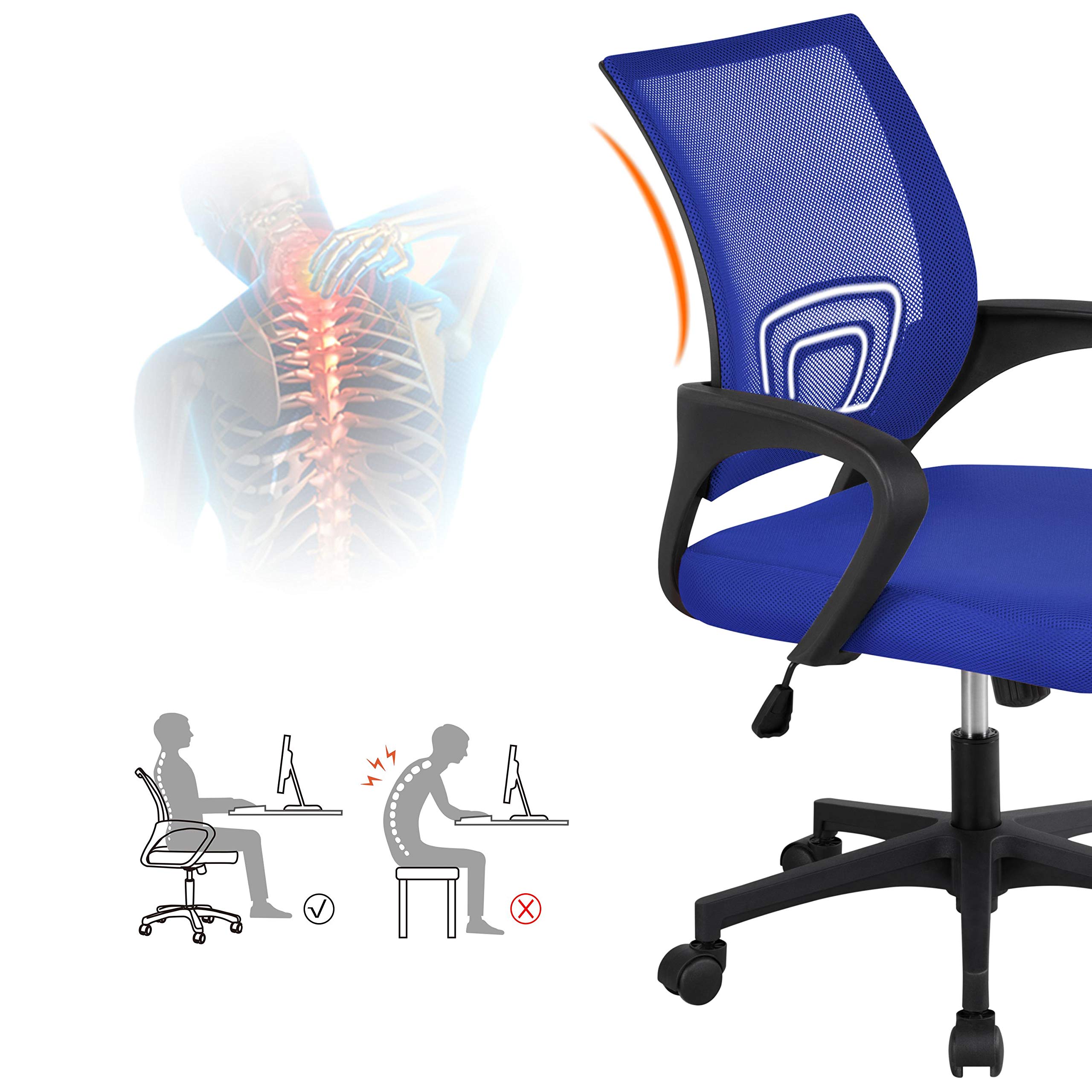 Yaheetech Office Computer Desk Chair Swivel Rolling, Cute Task Chair Ergonomic Conference Room, Mesh Work Study Chair Basic Comfy Desktop Chair with Wheels Arms, Blue