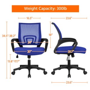 Yaheetech Office Computer Desk Chair Swivel Rolling, Cute Task Chair Ergonomic Conference Room, Mesh Work Study Chair Basic Comfy Desktop Chair with Wheels Arms, Blue