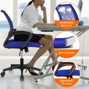 Yaheetech Office Computer Desk Chair Swivel Rolling, Cute Task Chair Ergonomic Conference Room, Mesh Work Study Chair Basic Comfy Desktop Chair with Wheels Arms, Blue