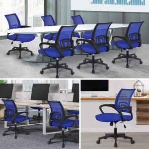 Yaheetech Office Computer Desk Chair Swivel Rolling, Cute Task Chair Ergonomic Conference Room, Mesh Work Study Chair Basic Comfy Desktop Chair with Wheels Arms, Blue