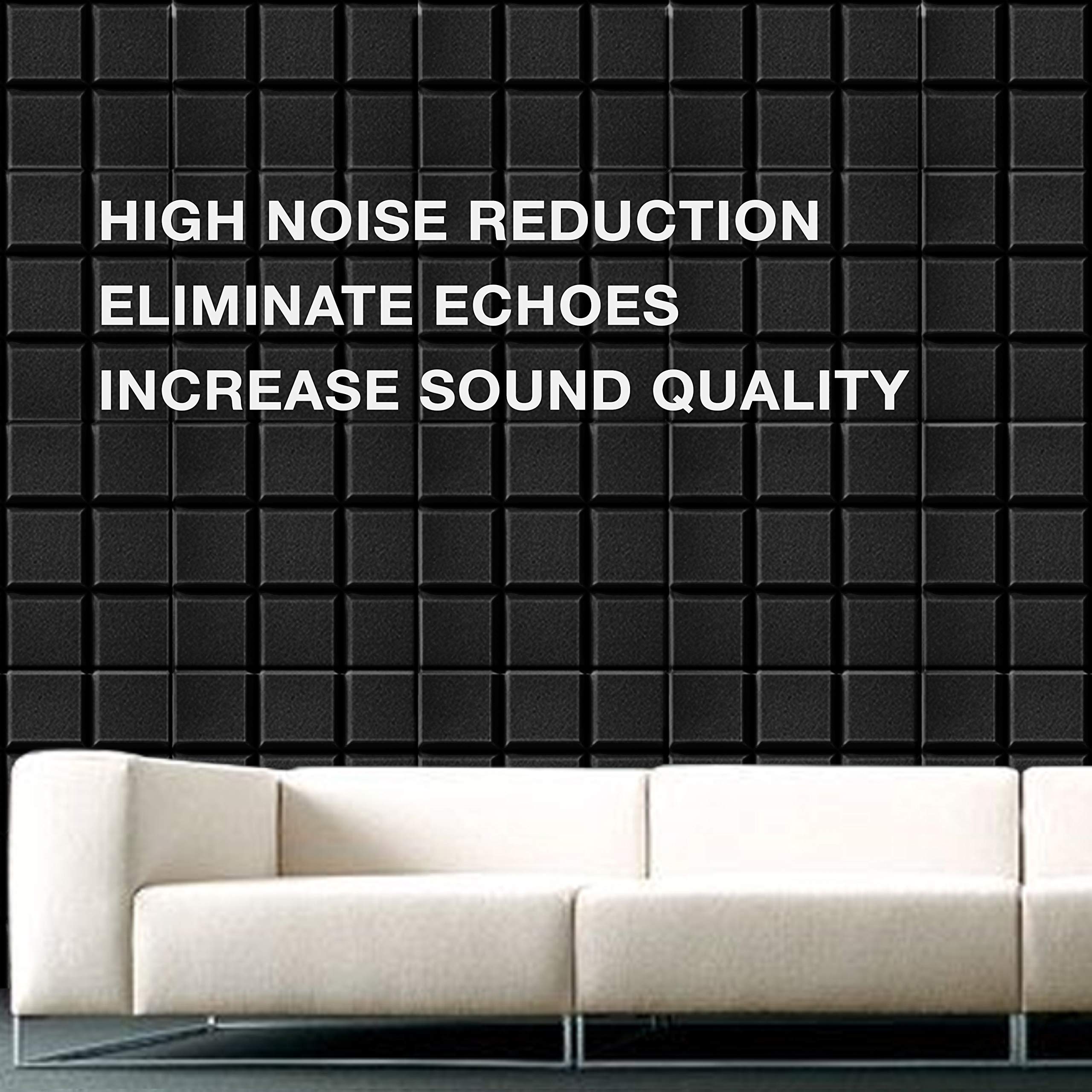 Fstop Labs Acoustic Panels 2" X 12" X 12" Acoustic Foam Panels, Beveled 9 Block Tiles, Sound Panels wedges Soundproof Foam Sound Insulation Absorbing (12 Pack, Black)