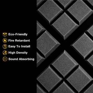 Fstop Labs Acoustic Panels 2" X 12" X 12" Acoustic Foam Panels, Beveled 9 Block Tiles, Sound Panels wedges Soundproof Foam Sound Insulation Absorbing (12 Pack, Black)