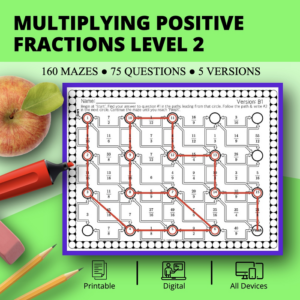 multiplying fractions level 2 maze activity sets
