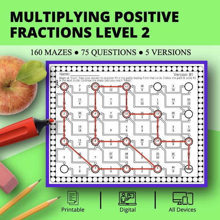 Multiplying Fractions Level 2 Maze Activity Sets