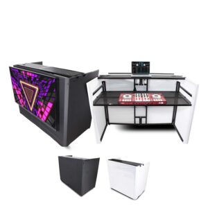prox xf-mesamedia mk2 dj facade table station includes tv mount, white & black scrims and carry bag