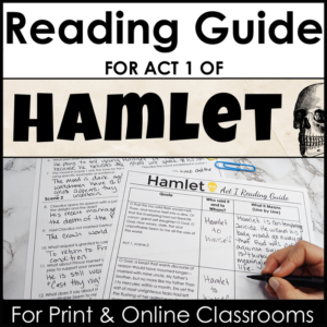 reading guide for hamlet act 1 - questions by scene, quotes, and analysis with google drive link for print and online classrooms