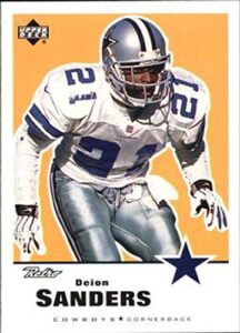 1999 upper deck retro #45 deion sanders dallas cowboys official nfl football trading card in raw (nm or better) condition
