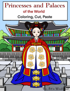 princesses and palaces of the world - coloring, cut, paste