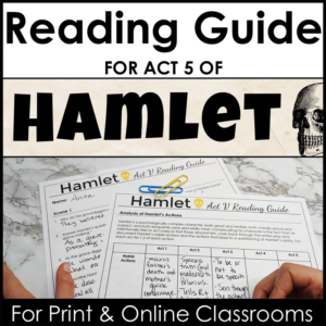reading guide for hamlet act 5 with comprehension and analysis questions for each scene - includes google drive link - for print and online classrooms