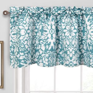 th3mys allover abstract floral leaves patterned curtain valances for windows, nature flower printed valance for living room kitchen rod pocket 52 inch by 18 inch blue