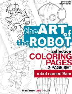 the art of robot collection. coloring pages. 2-page set. robot named sam.